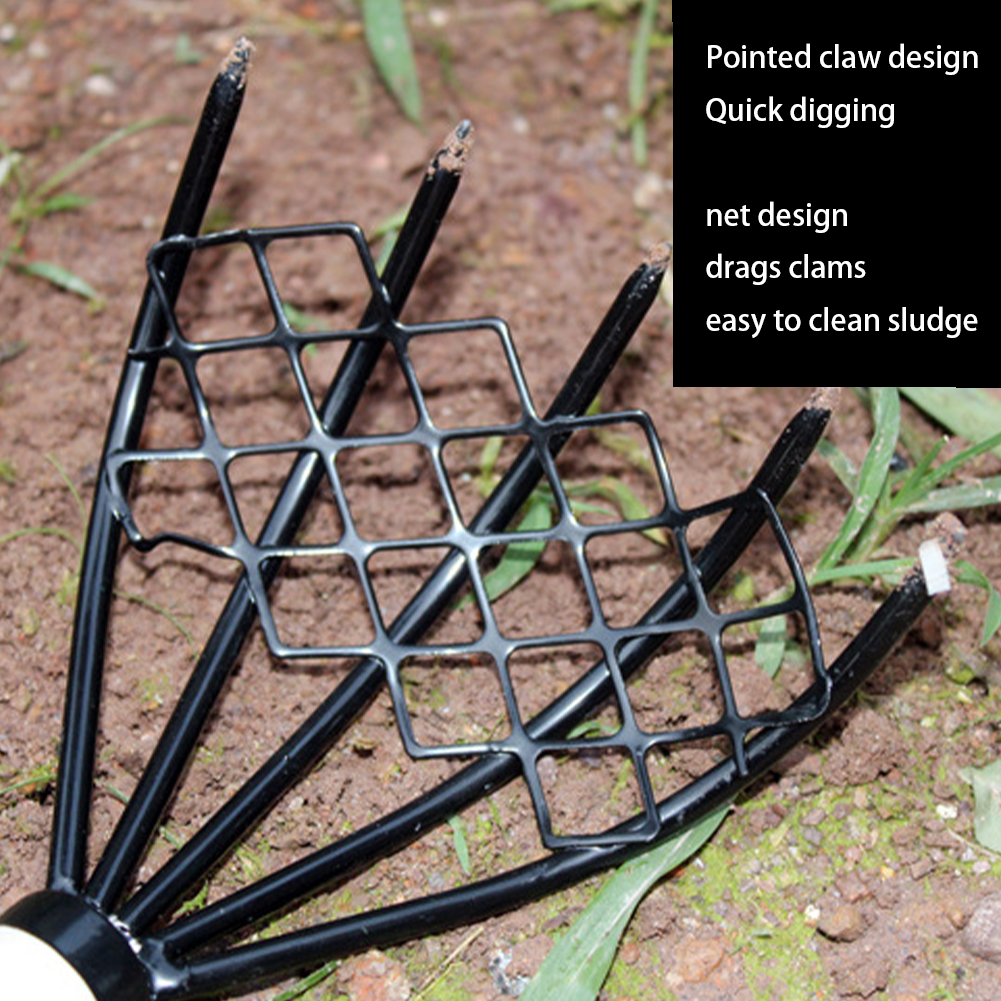 ibasenice Râteau de Plage à Creuser Portatif, 5 Dents, Acier Inoxydable et Bois, pour Peler Coquillages, Attraper Palourdes et Huîtres Plage