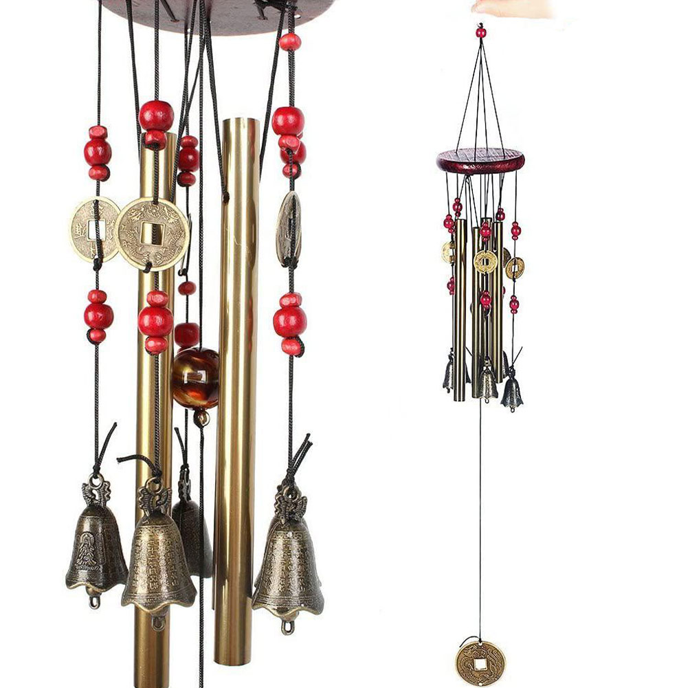 Carillon éolien Chinois Traditionnel – 10 Tubes, 5 Cloches En Bronze, 85 Cm – Décoration Jardin Et Porte-bonheur