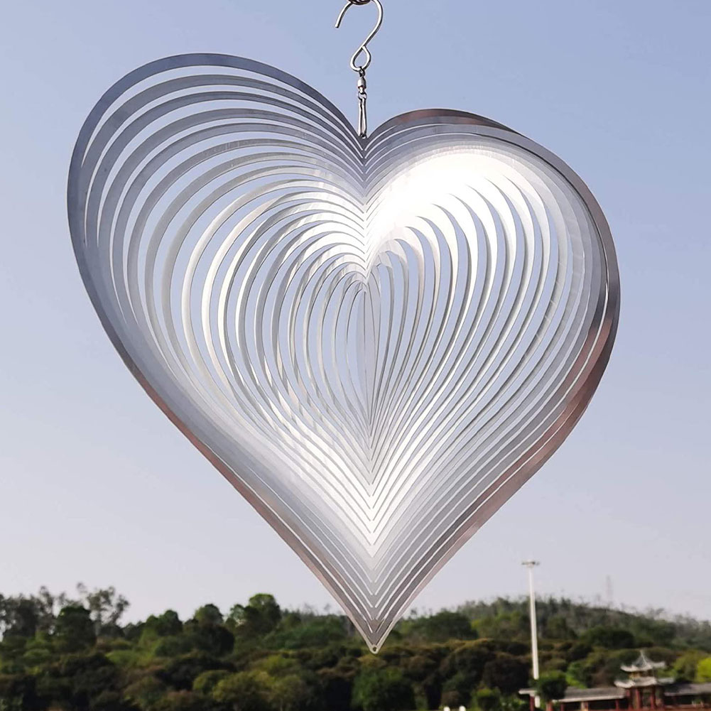 Carillon éolien Rotatif Carillon à Vent Cœur Ulikey - En Acier Inoxydable, Design 3D - Décoration Jardin Ou Intérieur - Cadeau Romantique Décoration Extérieure Coeur